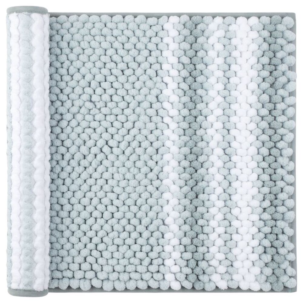 Chenille Bathroom Rug Striped 17"x24" Light Cyan and White